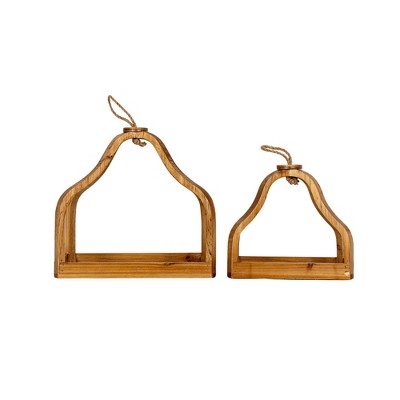 Set of 2 Lantern Trays Natural Wood, Metal & Jute by Foreside Home & Garden