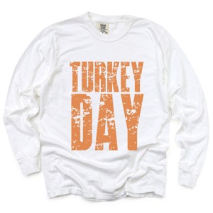 Turkey Day Block Distressed - Women's Garment Dyed Long Sleeve Graphic T-Shirt - 1 of 4