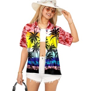 LA LEELA Hawaiian Shirts Womens Funky Vacation Button Up Casual Summer Beach Party Blouse Tops Short Sleeve Shirts Coverup for Women - 1 of 4