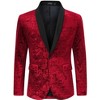 Clearlove Mens Velvet Blazer with Gold Embroidery Mandarin Collar Formal Dinner Jacket Smoking Coat Evening Wedding Suit Jacket - 2 of 4