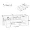 Twin/Full Size L-shaped Daybed Wooden Corner Bed with Storage Bookcase, Drawers, LED Light, Desk & Upholstered Headboard - ModernLuxe - 3 of 4