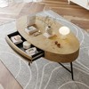 Wooden Coffee Table with Drawer, Oval Coffee Table with Storage, Cross Metal Legs Unique Curved Design for Living Room - 3 of 4