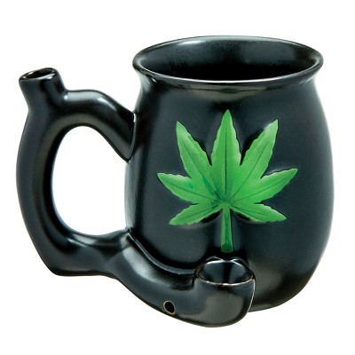 Collections Etc Green Leaf Roast and Toast Matte Black Ceramic Coffee Mug