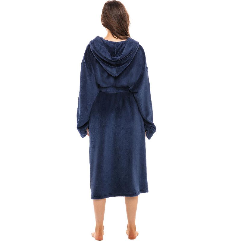 Women's Soft Plush Fleece Robe with Hood, Warm Lightweight Hooded Bathrobe, 2 of 7