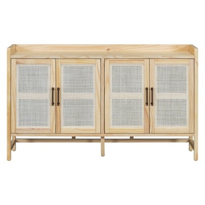 Vynxaria Rustic Decorative Storage Cabinets with Rattan Doors - Versatile Sideboard in Black/Natural/Walnut