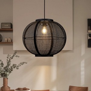 LLHZSY 19 7/10" Black Hemp Rope Pendant Chandelier, 1-Lihgt Lantern Fixture for Dining Room, Kitchen, or Foyer - 1 of 4