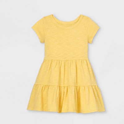 Cat & Jack - Brandclub - Toddler Girls' Tiered Knit Short Sleeve Dress  - Cat & Jack™ Gold 3T