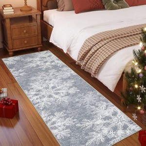 Christmas Rug Washable Rug with Non Slip TPR Rubber Backing, Xmas Holiday Snowflake Carpet - 1 of 4