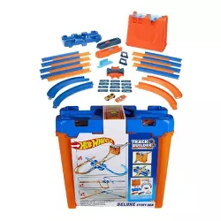 Hot Wheels Toy Car Track Builder Deluxe Stunt Box Play Set with 36 Pieces, Connectors, Curves, 15 Feet of Track, and 2 Cars, Multicolor