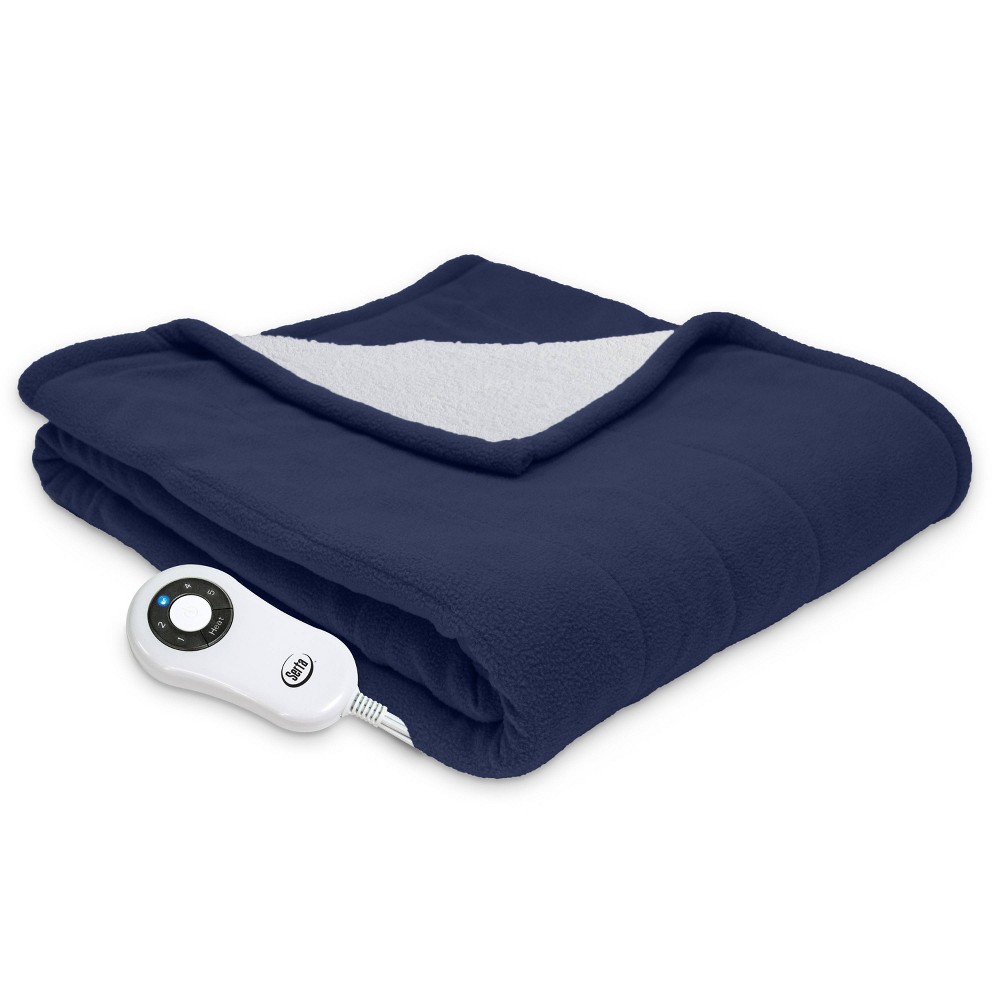 50" x 60" Microfleece Electric Throw Blanket Navy - Serta