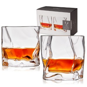 Viski Molten Tumblers for Whiskey or Cocktails - Crystal Crumpled Glasses, Bourbon Glasses, Scotch Glasses - Dishwasher Safe 9.5oz Set of 2 - 1 of 4