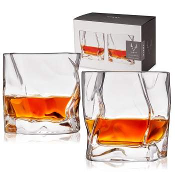 Viski Molten Tumblers for Whiskey or Cocktails - Crystal Crumpled Glasses, Bourbon Glasses, Scotch Glasses - Dishwasher Safe 9.5oz Set of 2