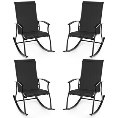 Tangkula Set of 4 Outdoor Rocking Chair Patio Rocker w/ Breathable Fabric Black