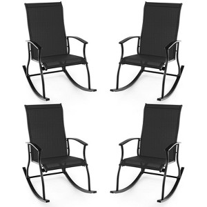 Tangkula Set of 4 Outdoor Rocking Chair Patio Rocker w/ Breathable Fabric Black - 1 of 4