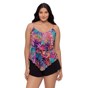 Trimshaper Women's Ronnie Two Tier Ruffle Tankini Swimsuit Top - 1 of 3