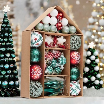 70-Piece Shatterproof Red, Green, White and Silver Christmas Ornament Set