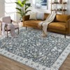 Wasshable Vintage Distressed Floral Print Living Room Bedroom Area Rug, Chenille Non Slip Floor Carpet for Dining Room Home Office - 2 of 4