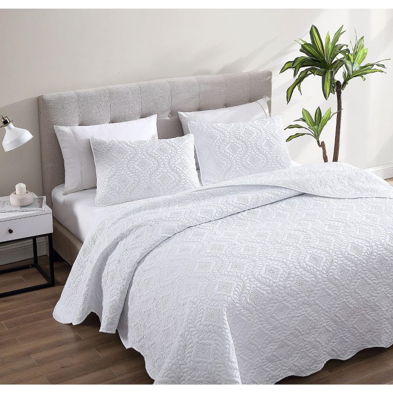 Kate Aurora Riviera 3 Piece Embossed Bedspread/Coverlet & Pillow Shams Set, 3 of 8
