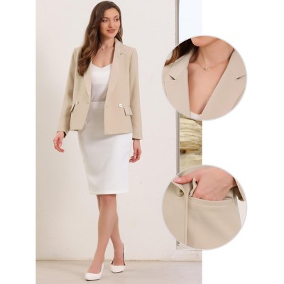 INSPIRE CHIC Women's Double Breasted Notched Lapel Long Sleeve Work Office Suit Jacket Blazer X-Large Beige — фото 2