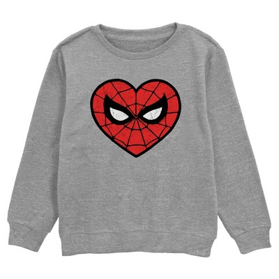 Boy's Marvel: Spider-Man Valentine's Day Spider-Man Heart Mask  Sweatshirt - Athletic Heather - X Large