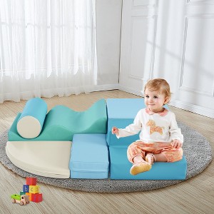 Whisen 6-Piece Kids Soft Foam Climbing and Crawling Toy Set, Indoor Playground with Stairs, Mats, Wavy Climber, Cylinder - 1 of 4