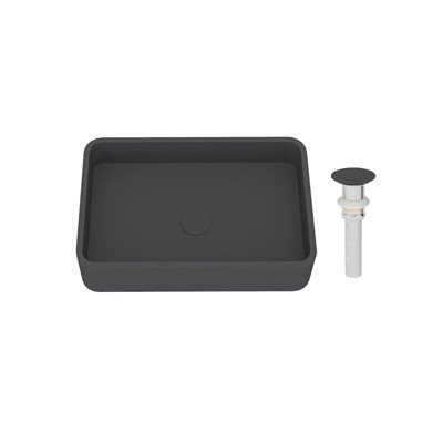 CASAINC 20'' Rectangular Concrete Bathroom Vessel Sink with Drainer, Black Earth