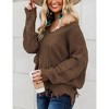 Women's V Neck Pullover Sweater Oversized Long Sleeve Loose Knit Top - 3 of 4
