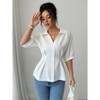 Coolmee Women's Button Down Shirts Lapel V Neck Pleated Blouse Peplum Tops Business Work Tops - 4 of 4