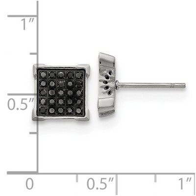 Chisel Stainless Steel Polished with 1/4 Carat Black Diamond Square Stud Earrings