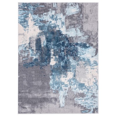 Gray and Blue Abstract Synthetic Area Rug 4x5