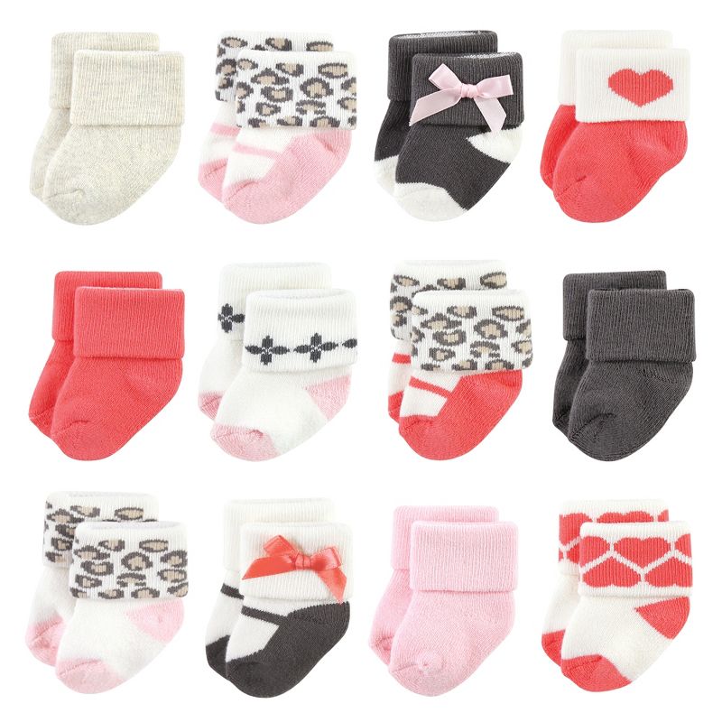 Luvable Friends Infant Girl Newborn and Baby Terry Socks, Leopard, 1 of 9