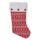 Northlight 18" White and Red Metallic Felt Christmas Stocking with Jingle Bells