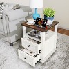 MUUEGM 18.1" Farmhouse Night Stand| Rustic Wood End Table with Charging Station, Open Shelf, 2 Storage Drawers - 4 of 4