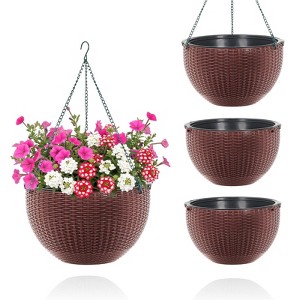 4-Pack 13.8"Self-Watering Hanging Planters, Rattan Look Resin Hanging  Baskets with Drainage Plug, Deep Inner Pot Metal Chain Hanger for Plants :  Target