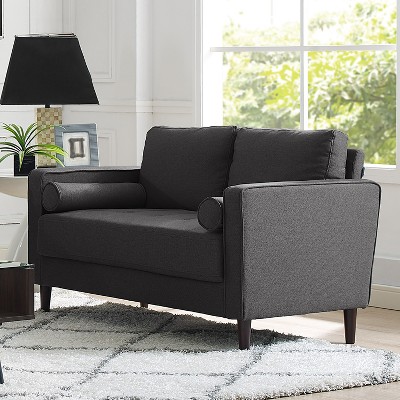 Heather Gray Tufted Microfiber Loveseat with Wood Legs