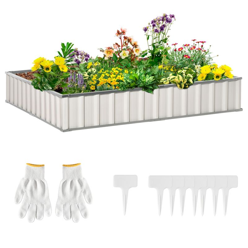 Outsunny 8.5x3ft Metal Raised Garden Bed, DIY Large Steel Planter Box, No Bottom w/ A Pairs of Glove for Backyard, Patio to Grow Vegetables, Herbs, and Flowers, 1 of 7