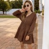 Anna-Kaci Women's Long Sleeve Button-Front Tiered Mini Dress with Drawstring Waist - image 2 of 4