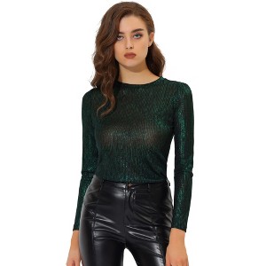 Allegra K Women's Long Sleeve Puff Sleeve Party Glitter Shiny Metallic Tops - 1 of 4