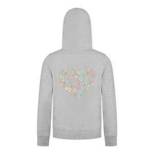 Everyday Kids Floral Heart Girls Zip Up Hoodie – Pastel Flower & Butterfly Graphic Sweatshirt - 1 of 4