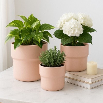 Stoneware Ceramic Planters - Modern Durable Design - Set of 3