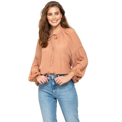 August Sky Women's Long Sleeve Peasant Woven Top