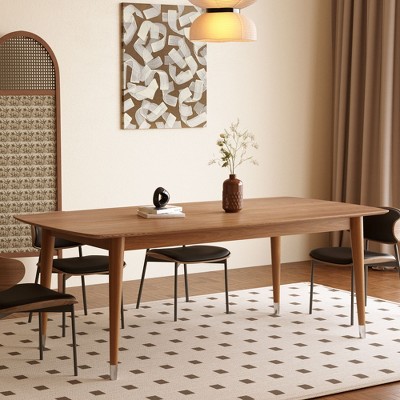 Gaoyangjiaju 62.9 inch Mid Century Modern solid wood tapered leg dining table, walnut color