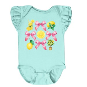 The Juniper Shop Coquette Lemonade Chart Flutter Sleeve Bodysuit - 6M - Seafoam - 1 of 4