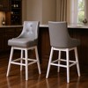 HomeRoots Set of Two 29" Gray and White Faux Leather and Solid Wood Bar Height Swivel Bar Chairs - 2 of 4