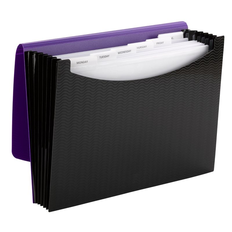Smead Poly Expanding File, 6 Dividers, Flap and Cord Closure, Letter Size, Wave Pattern Purple/Black (70882), 5 of 6