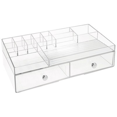 iDESIGN Plastic 2-Drawer Desk Organization Set Clear: 18-Compartment Desk Drawer Organizer for Office & Stationery