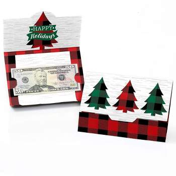 Big Dot of Happiness Holiday Plaid Trees - Buffalo Plaid Christmas Party Money and Gift Card Holders - Set of 8