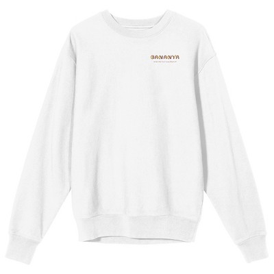 Bananya Merry Christmas Cheers Adult White Crew Neck Long Sleeve Sweatshirt