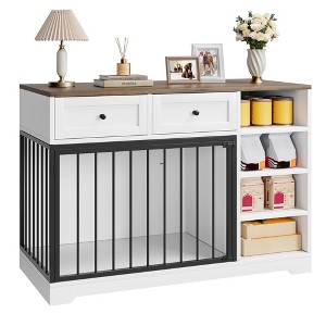 Dog Crate Furniture 47", Large Dog Crate with 2 Drawers and 4 Shelves, Wooden Heavy Duty Dog Crate, Decorative Dog Indoor Kennel Furniture Indoor - 1 of 4