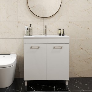 Gulches 32 in 1 Sink Floor-Mounted Vanity Glossy White Bath Vanity with White Ceramic Top Adjustable Shelf Silver Feet Metal Handle - 1 of 4